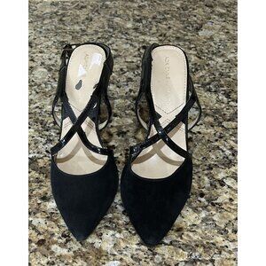 Adrienne Vittadini Pointed Toe Stiletto Heels Size 7 Black Suede Patent Leather